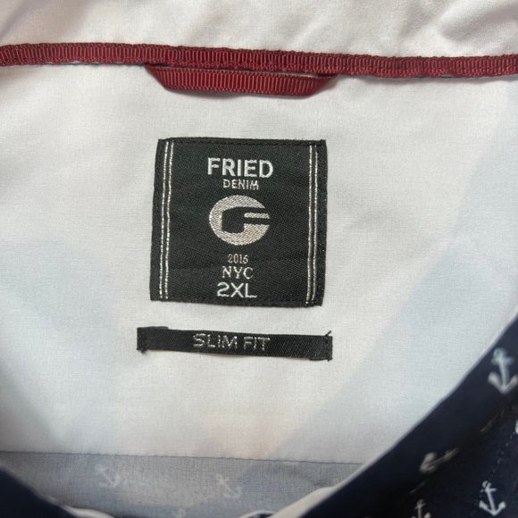 Fried Premium Denim Collections Shirt Men 2XL Slim Fit Navy Blue White Anchor - Picture 6 of 10